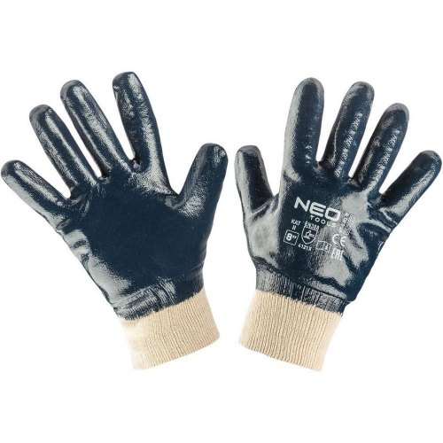 Рукавички робочі Neo Tools, нітрилове покриття, бавовна, р.8, синій