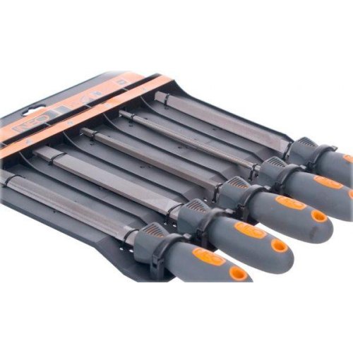 Напилки по металу Neo Tools, набір 5шт, рукоятка двокомпонентна, 200мм