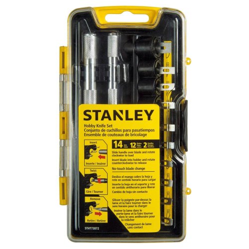 Ніж моделіста Stanley Hobby, для дрібних робіт, корпус металевий, 2 тримачі, 12 лез, кейс
