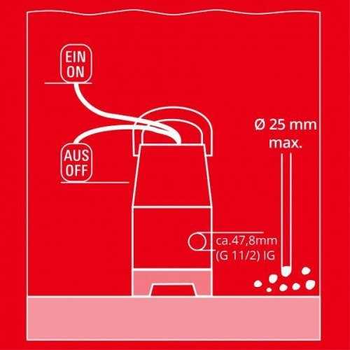 Насос дренажний Einhell GC-DP 3325, 330 Вт, 9500 л/г, вис. 6 м, глиб. 7 м, 25 мм, 4 кг