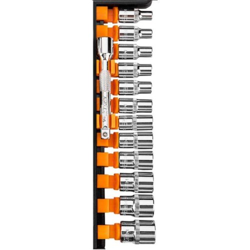 Набір торцевих головок Neo Tools, 14шт, 1/4, тріскачка 90 зубців, CrV