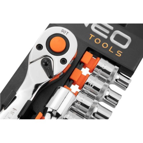Набір торцевих головок Neo Tools, 14шт, 1/4, тріскачка 90 зубців, CrV