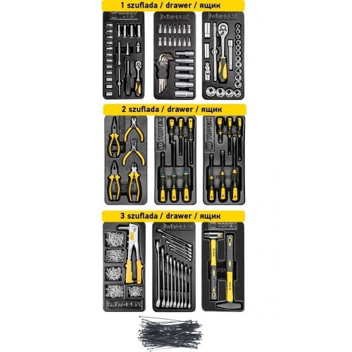 Шафа-візок для інструменту TOPEX, набір інструменту 455шт, висувні ящики 5шт, 82.5х68x46см, метал