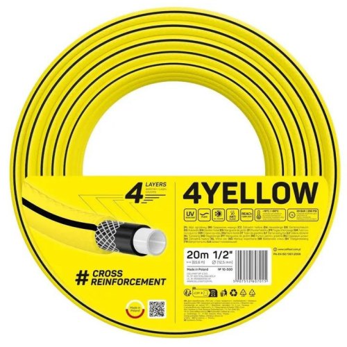 Шланг садовий Cellfast 4YELLOW 1/2 20м, 4 шари, до 20 Бар, -10…+50°C