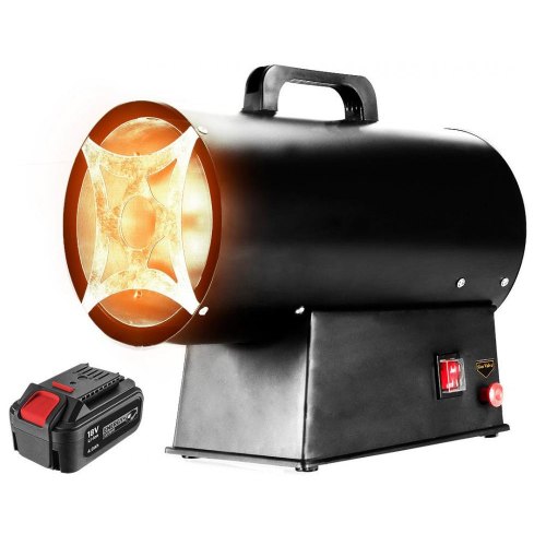 Теплова гармата газова GRAPHITE, акумуляторна 18В, 15кВт, 120м кв, 320м куб/год, IP24, чорний