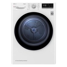 Сушильна машина LG тепловий насос, 9кг, A++, 69см, дисплей, автоматичне очищення конденсатора, білий