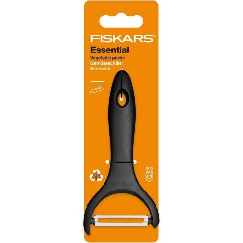 Овочечистка горизонтальна Fiskars Essential, 14.3см, нержавіюча сталь, пластик, чорний