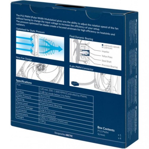 Кулер для корпусу, Arctic 120мм 14.3дБ, 1050об/хв,чорний