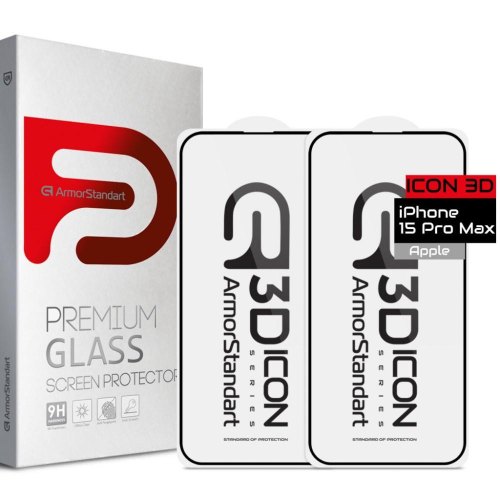 Набір захисних стекол ArmorStandart Icon 3D для iPhone 15 Pro Max Black 2шт (ARM74271)
