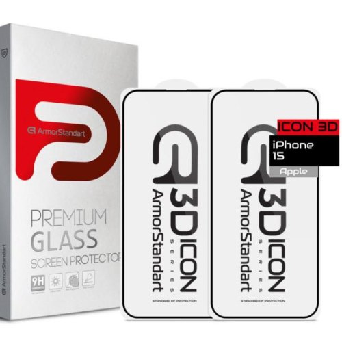 Набір захисних стекол ArmorStandart Icon 3D для iPhone 15 Black 2шт (ARM74272)