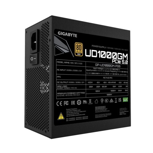 Блок живлення Gigabyte 1000W, 80 Gold Pluse, Support PCIe G en 5.0, Fully modular, Smart fan 120mm UD1000GM PG5