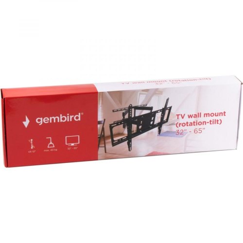 Кріплення настінне Gembird WM-65RT-03 Діагональ 32- 65 / Кут нахилу/повороту 0-12°/120° / Відстань від стіни 72-430 мм. /  Кріпильні отвори VESA 600