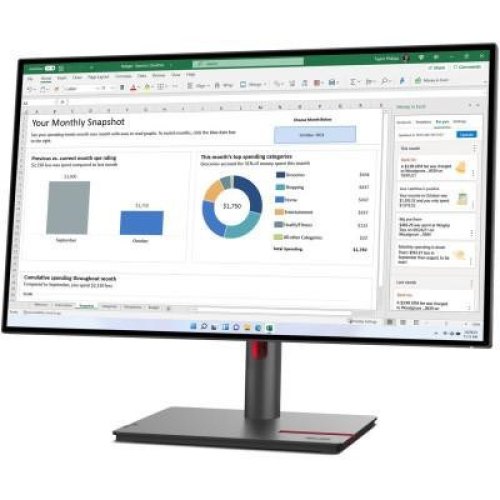 Монітор Lenovo T27h-30 27 16:9 IPS РК монітор, 2560x1440, 4 мс, 1xHDMI 2 .0/1xDP 1.4/1xDP out/1xUSB Type-C (до 90Вт)/4xUSB