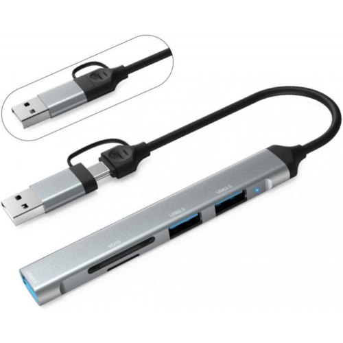 Концентратор Dynamode 5-in-1 USB Type-C/Type-A to 1хUSB3.0, 2xUSB 2.0, card-reader SD/MicroSD (DM-UH-514)