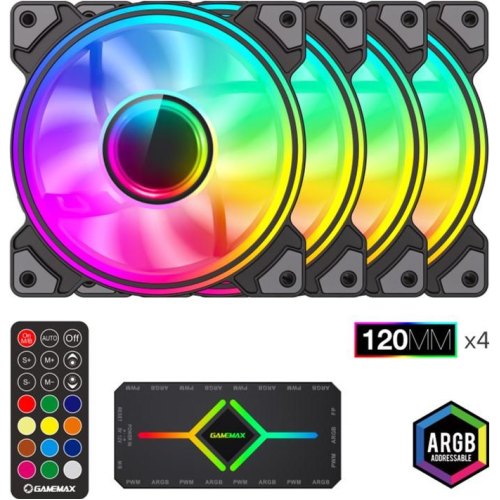 Кулер для корпуса, GAMEMAX DRH400 ARGB 4 in 1 Black 120мм
