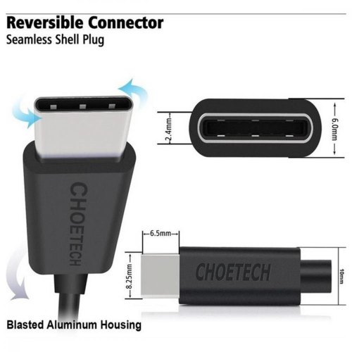 Кабель Choetech USB For Type-C 2M Black