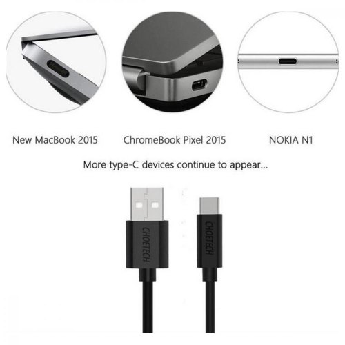 Кабель Choetech USB For Type-C 2M Black