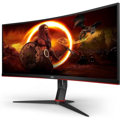 Монітор вигнутий, AOC (CU34G2X,BK), 34, 3440x1440, VA, 144Гц, DP, HDMI x 2, USB, Pivot, чорний з червоним