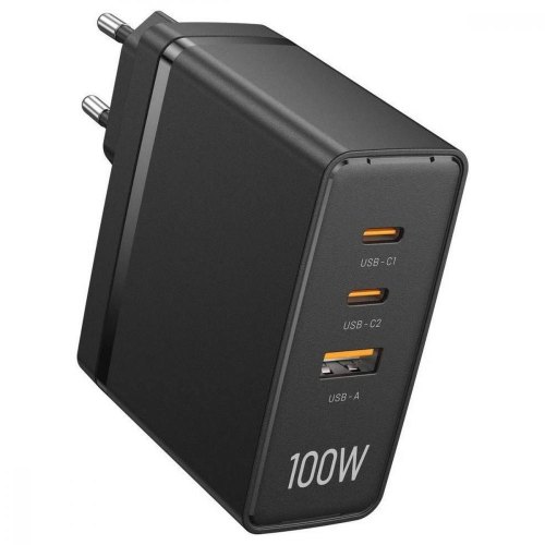 Мережевий зарядний пристрій Vention 3xUSB 100W (2хUSB-C+USB-A) чорний
