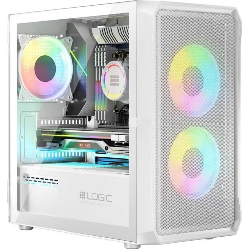 Корпус без БЖ, Logic Concept PORTOS MESH+GLASS ARGB, 3x120, mATX, білий