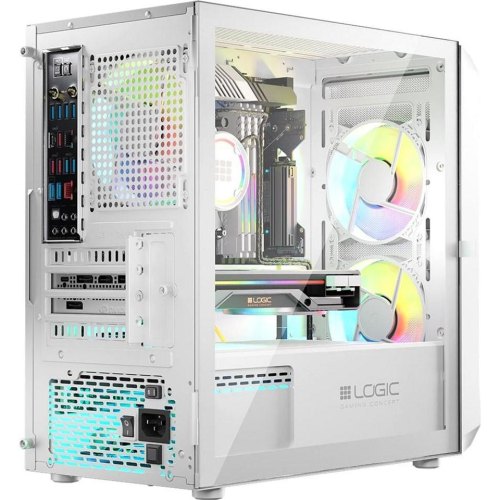 Корпус без БЖ, Logic Concept PORTOS MESH+GLASS ARGB, 3x120, mATX, білий