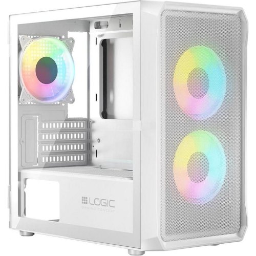 Корпус без БЖ, Logic Concept PORTOS MESH+GLASS ARGB, 3x120, mATX, білий