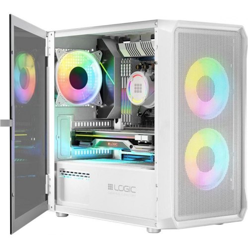 Корпус без БЖ, Logic Concept PORTOS MESH+GLASS ARGB, 3x120, mATX, білий