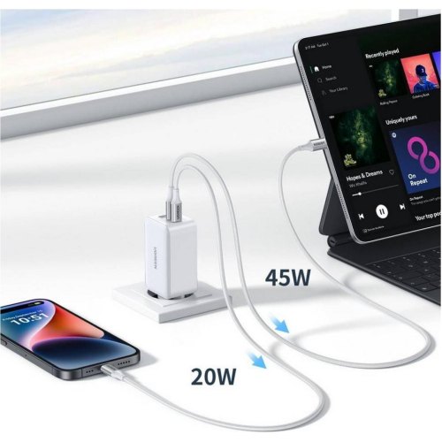 Мережевий зарядний пристрій UGREEN CD244 USB-A+2xUSB-C 65W GaN Tech Fast Charger White (15334)