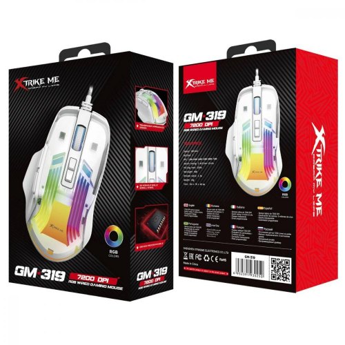 Мишка дротова, XTRIKE ME GM-319, ігрова, 6400dpi, 7 кнопок, RGB, White