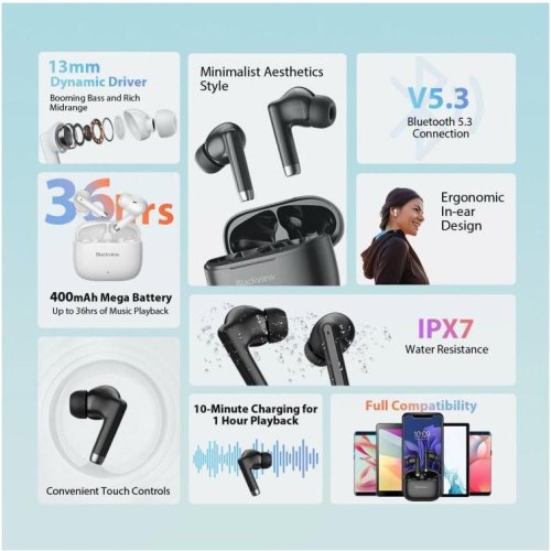 Гарнітура бездротова, Blackview TWS AirBuds 4, White