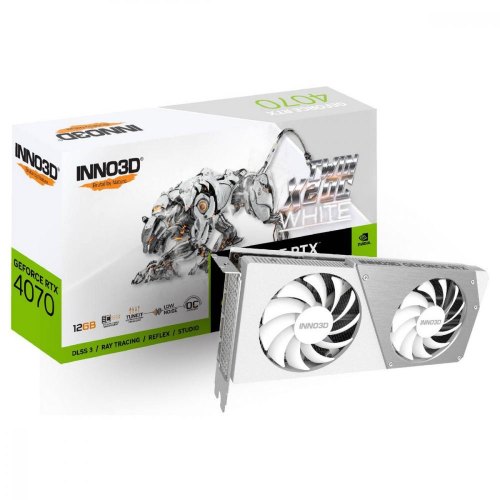 Відеокарта Inno3D GeForce RTX4070 TWIN X2 OC WHITE STEALTH 12GB GDDR6X (192bit) (2505/21000) (1 x HDMI, 3 x DisplayPort) (N40702-126XX-183052V)