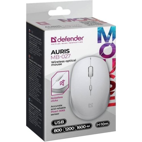 Мишка бездротова, Defender Auris MB-027, 1600dpi, 3 кнопки, White