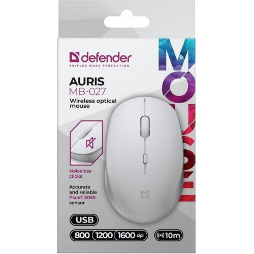 Мишка бездротова, Defender Auris MB-027, 1600dpi, 3 кнопки, White