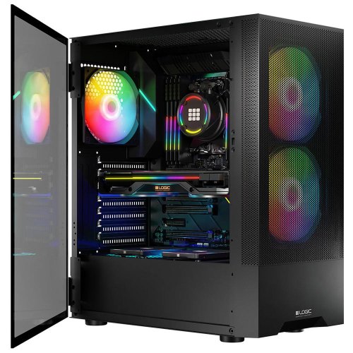 Корпус без БЖ, LogicConcept ARYA MESH+GLASS ARGB, 2x140 мм + 1x120 мм, ATX, чорний