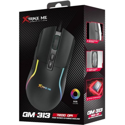 Мишка дротова, XTRIKE ME GM-313, ігрова, 7200dpi, 7 кнопок, RGB, Black