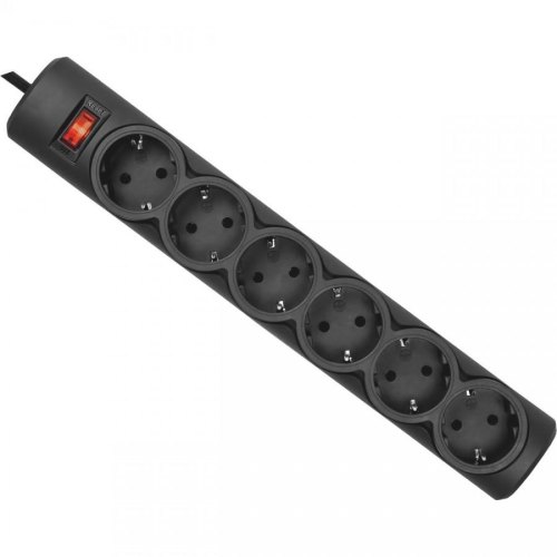 Мережевий фільтр 5,0м Defender DFS 155, чорний, 6 розеток, з вимикачем