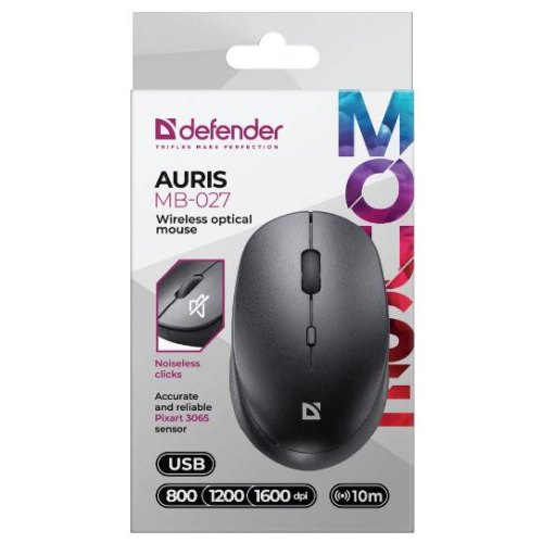 Мишка бездротова, Defender Auris MB-027, 1600dpi, 3 кнопки, Black