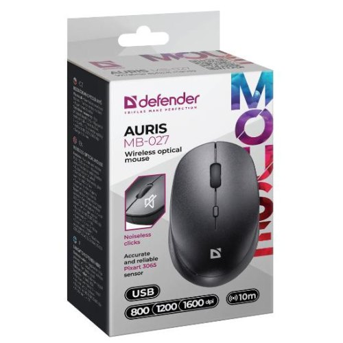 Мишка бездротова, Defender Auris MB-027, 1600dpi, 3 кнопки, Black
