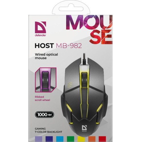 Мишка дротова, Defender Host MB-982, 1000dpi, 3 кнопки, 7-color backlighting, Black