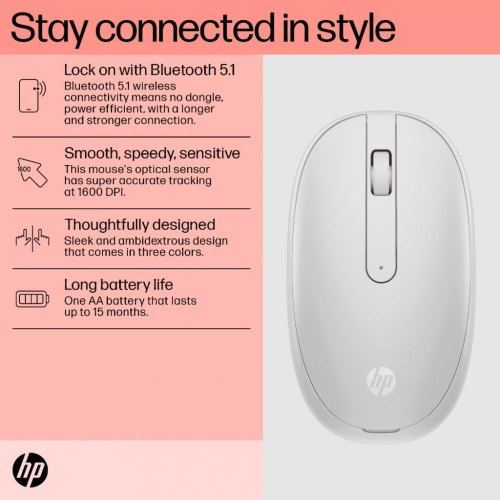 Мишка бездротова, HP 240 Bluetooth, 1600dpi, 3 кнопки, White