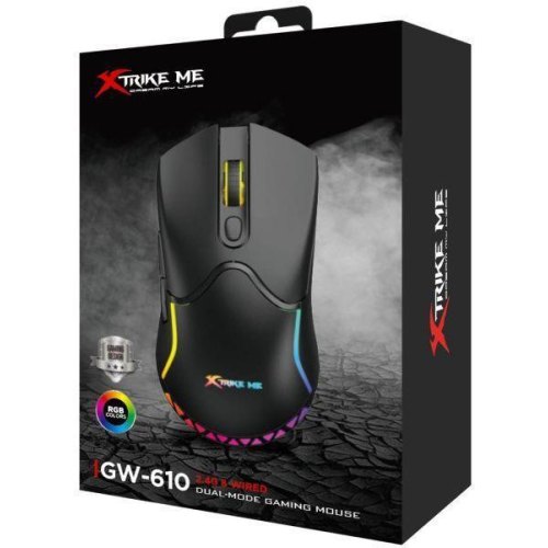 Мишка бездротова, XTRIKE ME GW-610, ігрова, 8000dpi, 7 кнопок, RGB, Black