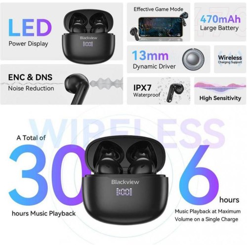 Гарнітура бездротова, Blackview TWS AirBuds 7, Black