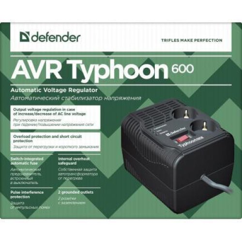 Стабілізатор напруги Defender AVR Typhoon 600 200 Вт, 2 розетки
