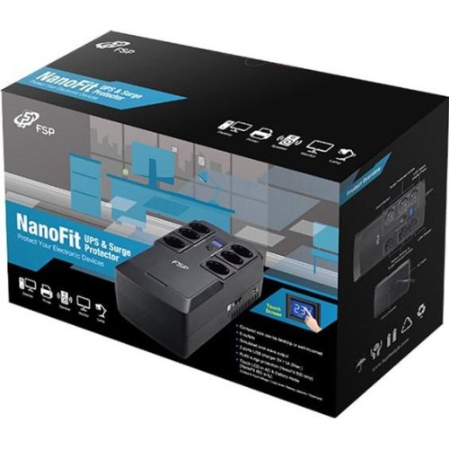 ДБЖ FSP NanoFit 600, 600ВА/360Вт, USB, LED, 6*SCHUKO AVR
