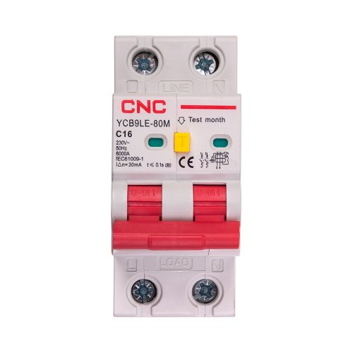 Диференційний автоматичний вимикач CNC YCB9LE-80M 2P C16 6000A 30mA 230V