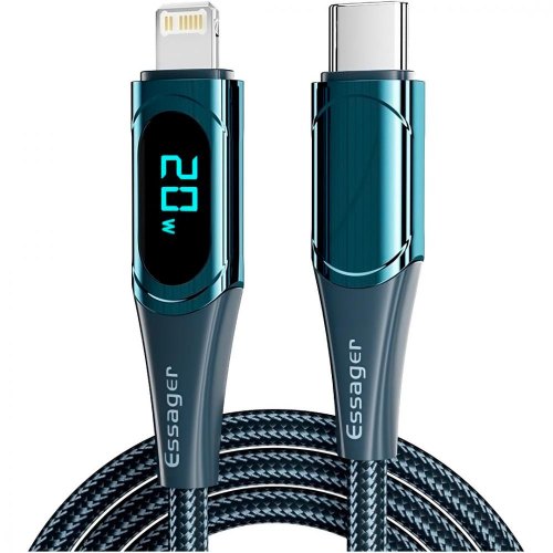 Кабель ESSAGER LED Digital Display PD 20W Fast Charging Type-C to Lightnining 2m Blue (EXCTL-YDA03)