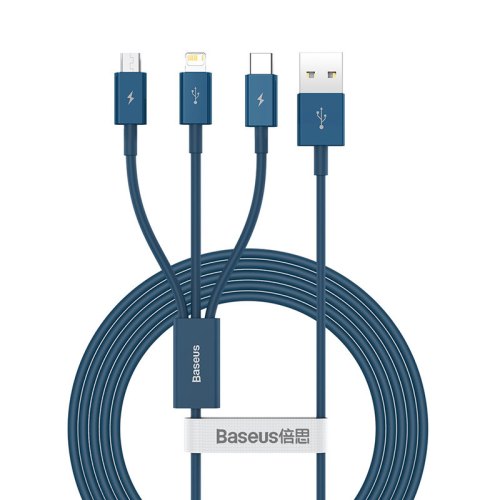 Кабель Baseus Superior Series Fast Charging Data Cable USB to micro + Lightning + Type-C 3.5A 1.5M Blue