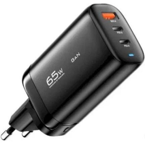 Мережевий зарядний пристрій ESSAGER Shining 65W GaN Travelling Charger 2 Type-C+USB-A EU Black (ECT2CA-MYB01)