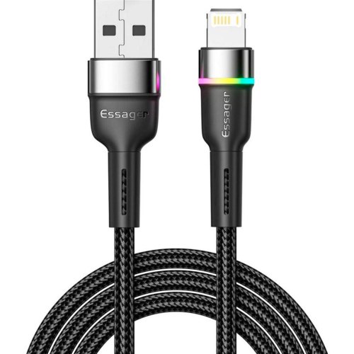 Кабель ESSAGER Colorful LED USB Cable Fast Charging 2.4A USB-A to Lightning 1m Black (EXCL-XCD01)