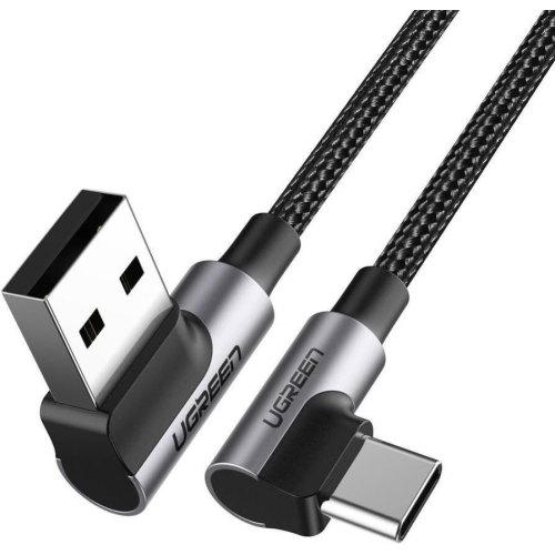 Кабель UGREEN US176 Angled USB 2.0 to Angled USB Type-C Cable Nickel Plating Aluminum Shell 3A 0.5M Black (20855)